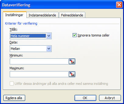Dialogrutan Data, Verifiering