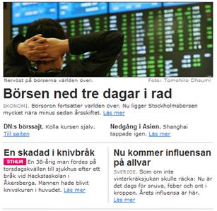 Exempel på hur DN använder rubriker för att visa vad som är viktigaste nyheten Exempel på hur DN använder rubriker för att visa vad som är viktigaste nyheten