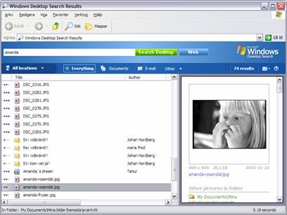 Sökresultat i MSN Desktop Search